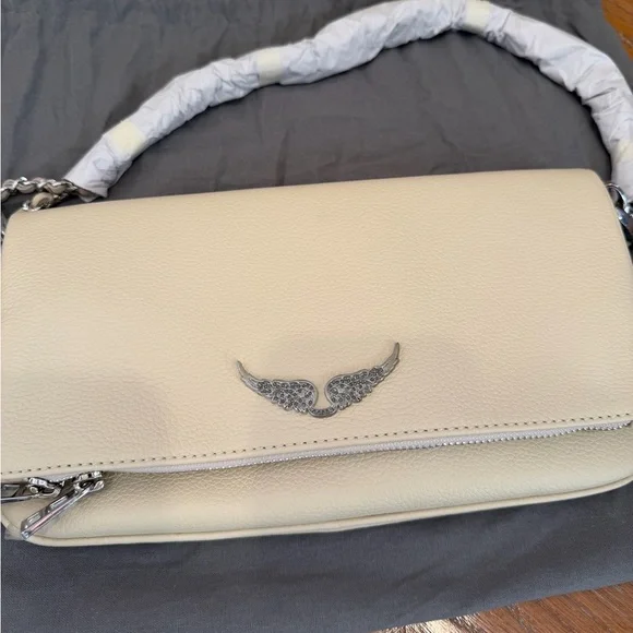 NWT Zadig & Voltaire Rock Grained Leather Shoulder Crossbody Bag Clutch - Flash